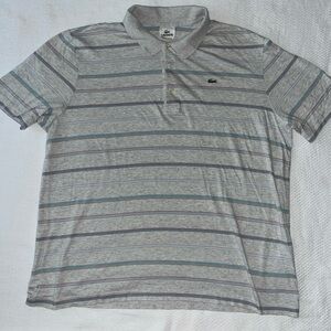 LACOSTE-Grey Stripe Classic Polo Shirt Alligator 100% Cotton Sz 8 XXL 2XL Men